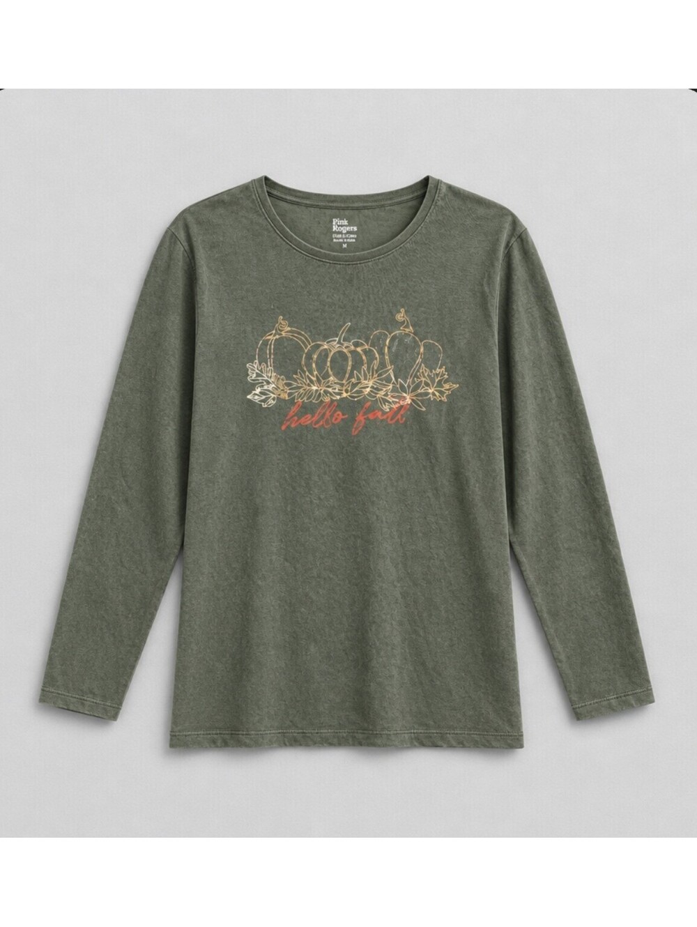 Kim Rogers Fall Perfectly Soft 100% Cotton LS T-Shirt in Olive Green, Size L